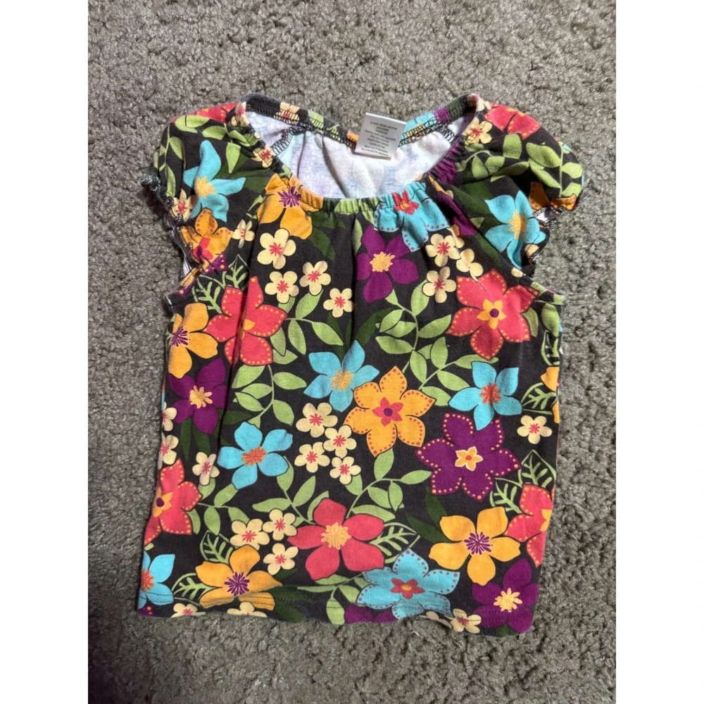Gymboree Toddler Girls Floral Short Sleeve Cotton Top Brown Multi Color Size 3